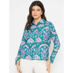 Madame Green Polyester All Over Print Long Sleeves Shirt-picture-28