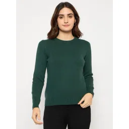 MADAME Green Viscose Solid Full Sleeves Sweater-picture-12