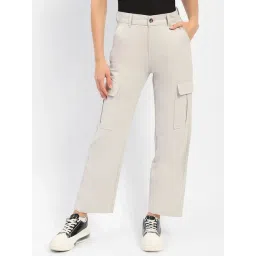 MADAME Grey Cotton Relaxed Fit Mid Rise Cargo Pants-picture-16