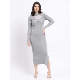 MADAME Grey Textured Shift Dress-picture-45