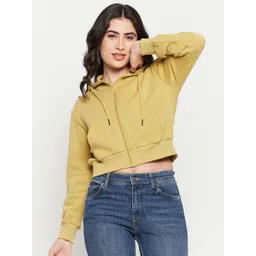 Madame Hooded Crop Cotton Front Open Sweatshirts-picture-34