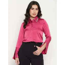Madame Hot Pink Satin Regular Fit Shirt-picture-11