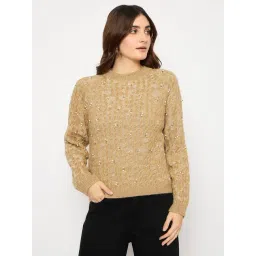 MADAME Khaki Acrylic Self Full Sleeves Sweater-picture-21