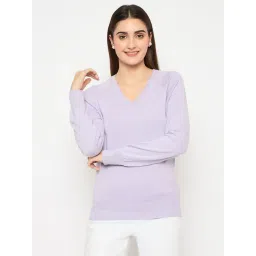 MADAME Lavender Acrylic Solid Full Sleeves Sweater-picture-10