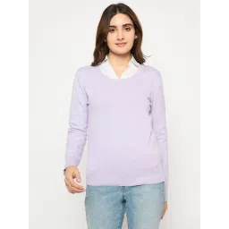 MADAME Lavender Acrylic Solid Full Sleeves Sweater-picture-48