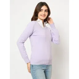 MADAME Lavender Acrylic Solid Full Sleeves Sweater image 4
