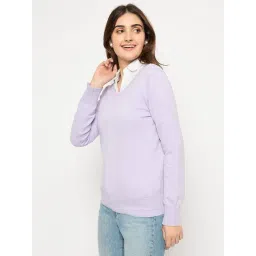 MADAME Lavender Acrylic Solid Full Sleeves Sweater image 3