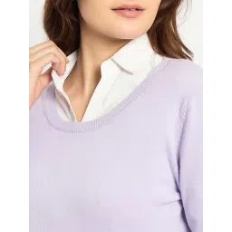 MADAME Lavender Acrylic Solid Full Sleeves Sweater image 5