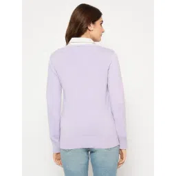 MADAME Lavender Acrylic Solid Full Sleeves Sweater image 2