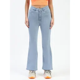 MADAME Light Blue Cotton Flared Fit Mid Rise Jeans-picture-30