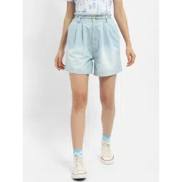 MADAME Light Blue Cotton Regular Fit Shorts-picture-26