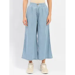 MADAME Light Blue Cotton Relaxed Fit Mid Rise Cropped Jeans image 1