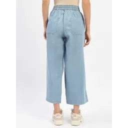 MADAME Light Blue Cotton Relaxed Fit Mid Rise Cropped Jeans image 2