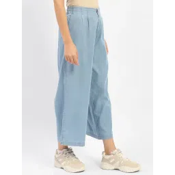 MADAME Light Blue Cotton Relaxed Fit Mid Rise Cropped Jeans image 3