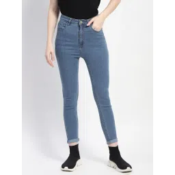 MADAME Light Blue Cotton Skinny Fit High Rise Jeans-picture-27