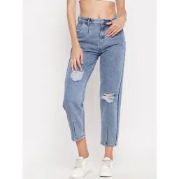 MADAME Light Blue Distressed Slim Fit Mid Rise Jeans-picture-22