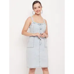 MADAME Light Blue Regular Fit A Line Dress-picture-23