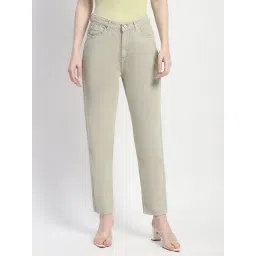 MADAME Light Green Cotton Relaxed Fit Mid Rise Jeans-picture-10