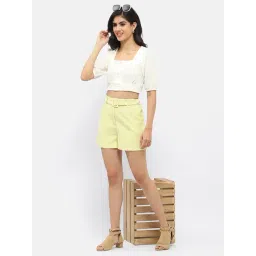 MADAME Light Yellow Relaxed Fit Shorts image 4