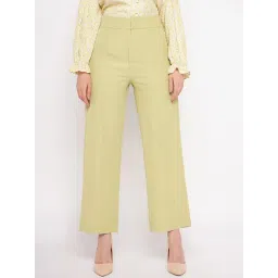 Madame Lime Green Cotton Flared Solid Trouser-picture-33
