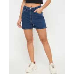 MADAME Mid Blue Solid Shorts-picture-10