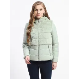 MADAME Mint Green Regular Fit Puffer Jacket-picture-19