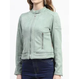 MADAME Mint Green Relaxed Fit Biker Jacket image 5
