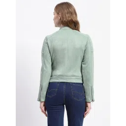 MADAME Mint Green Relaxed Fit Biker Jacket image 2
