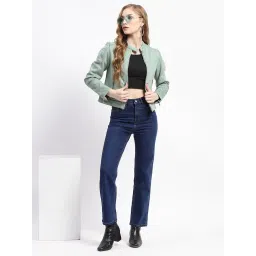 MADAME Mint Green Relaxed Fit Biker Jacket image 4