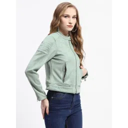 MADAME Mint Green Relaxed Fit Biker Jacket image 3