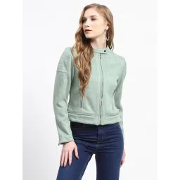 MADAME Mint Green Relaxed Fit Biker Jacket image 1
