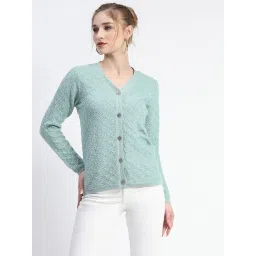 MADAME Mint Green Self Design Cardigan-picture-11