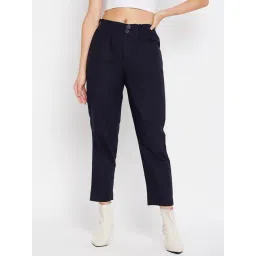 Madame Navy Polyester Solid Trousers-picture-43