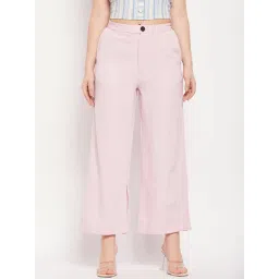 MADAME Nude Pink Flared Fit Mid Rise Trousers-picture-17