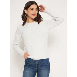 MADAME Off-White Self Pattern Sweater-picture-30