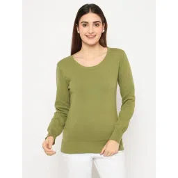MADAME Olive Acrylic Solid Full Sleeves Sweater-picture-45