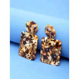 Madame Orange & Black Square Rose Gold Plated Drop Earrings-picture-33