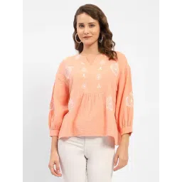 MADAME Peach Embroidered Top-picture-39