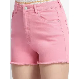 MADAME Pink Cotton Regular Fit Shorts image 5