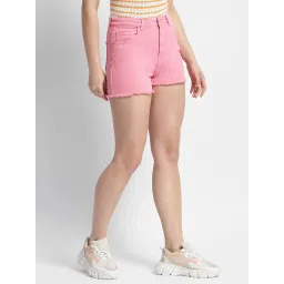 MADAME Pink Cotton Regular Fit Shorts image 3