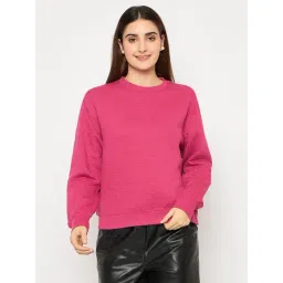 MADAME Pink Cotton Self Full Sleeves Sweatshirt-picture-28