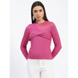 MADAME Pink Cotton Textured Sweater-picture-31