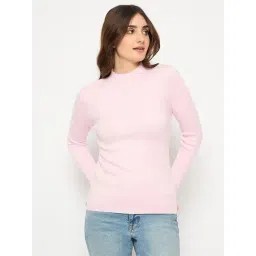 MADAME Pink Viscose Solid Full Sleeves Sweater-picture-28