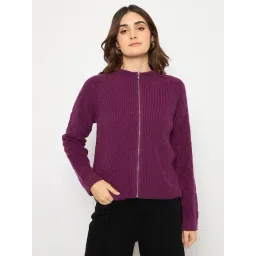 MADAME Purple Acrylic Self Full Sleeves Cardigan-picture-23