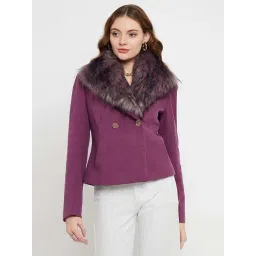 MADAME Purple Faux Fur Collar Short Coat-picture-15