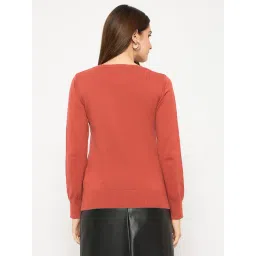 MADAME Rust Acrylic Solid Full Sleeves Sweater image 2