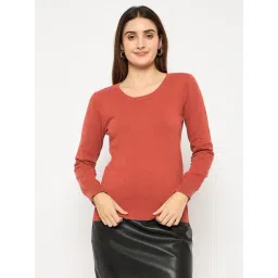 MADAME Rust Acrylic Solid Full Sleeves Sweater image 1