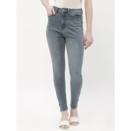 MADAME Sky Blue Cotton Skinny Fit Mid Rise Jeans-picture-38