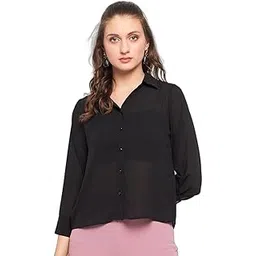 madame Solid Black 3/4 Sleeve Shirt for Women-picture-14
