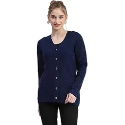 madame Solid Navy Blue Cable Knit Full Sleeve Cardigan-picture-13